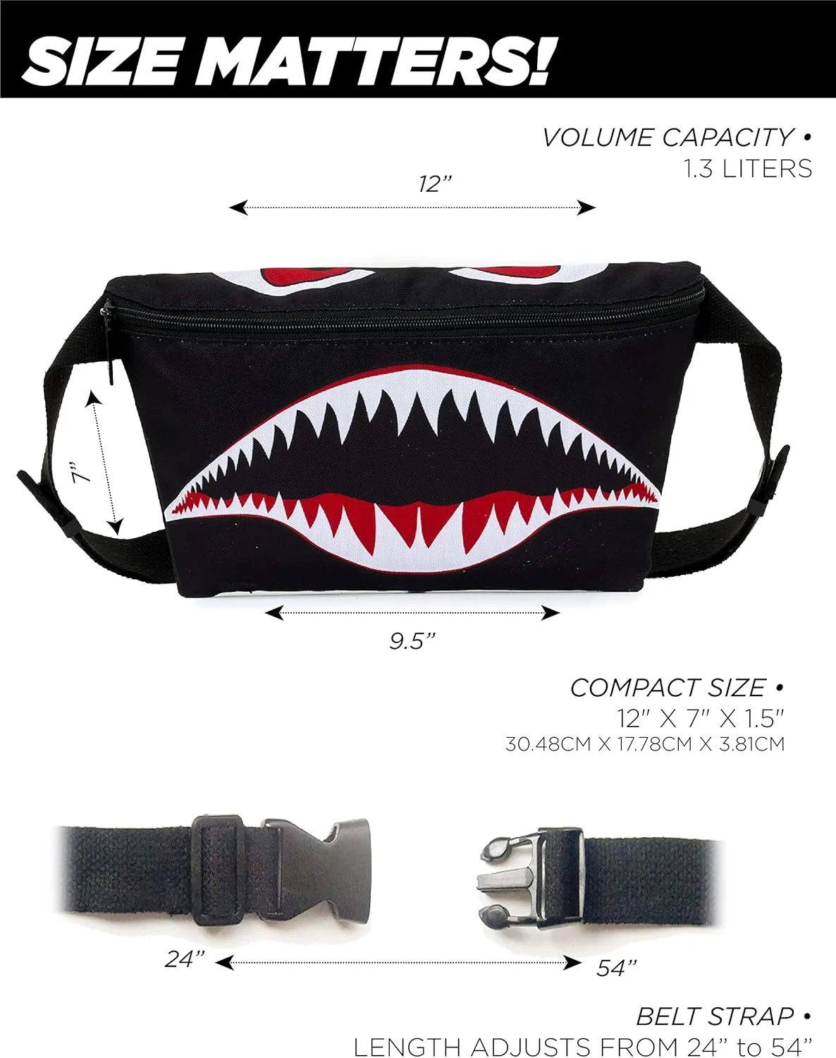 Plus Size Fanny Packs for Women – 80s/90s Large Bum Bag – Unisex Crossbody Waist Belt Bag for Travel, Festivals, Sports & Daily Use – Waist Belt Bag for Women | Flying Tiger Black