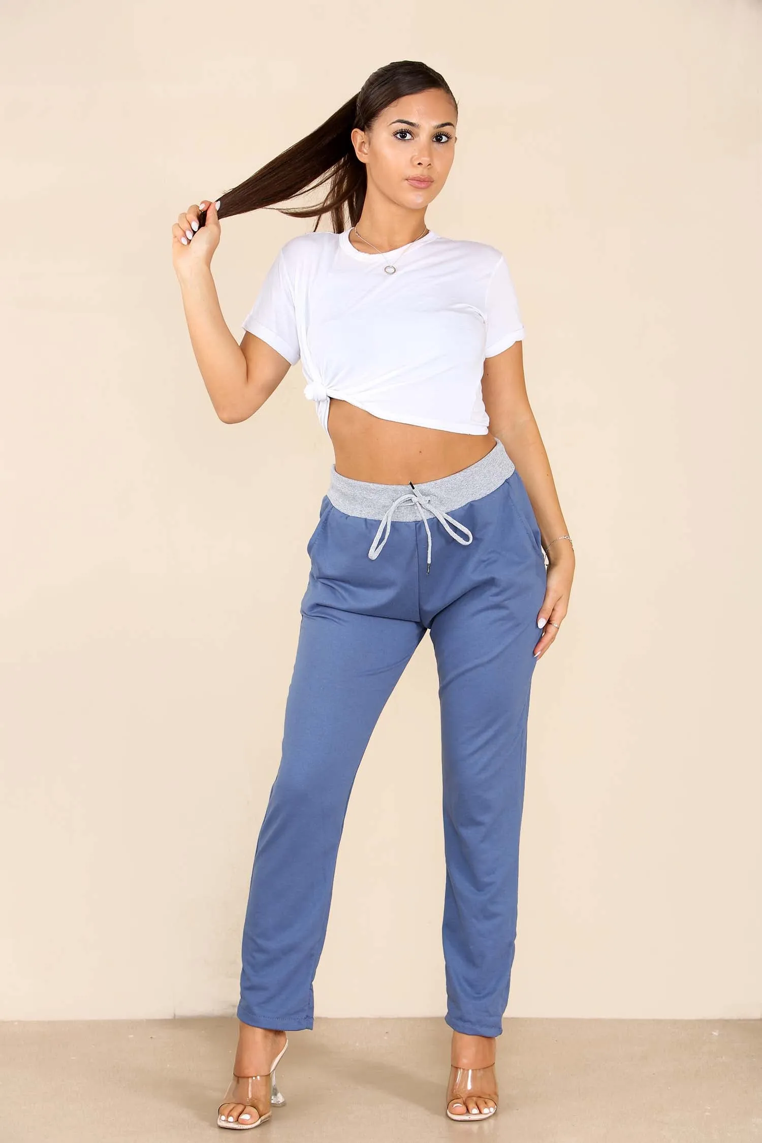 Plus Size Italian Plain Drawstring Cotton Joggers