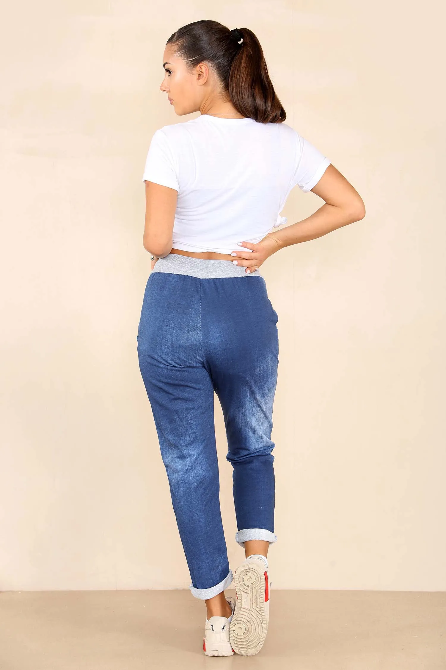 Plus Size Italian Plain Drawstring Cotton Joggers