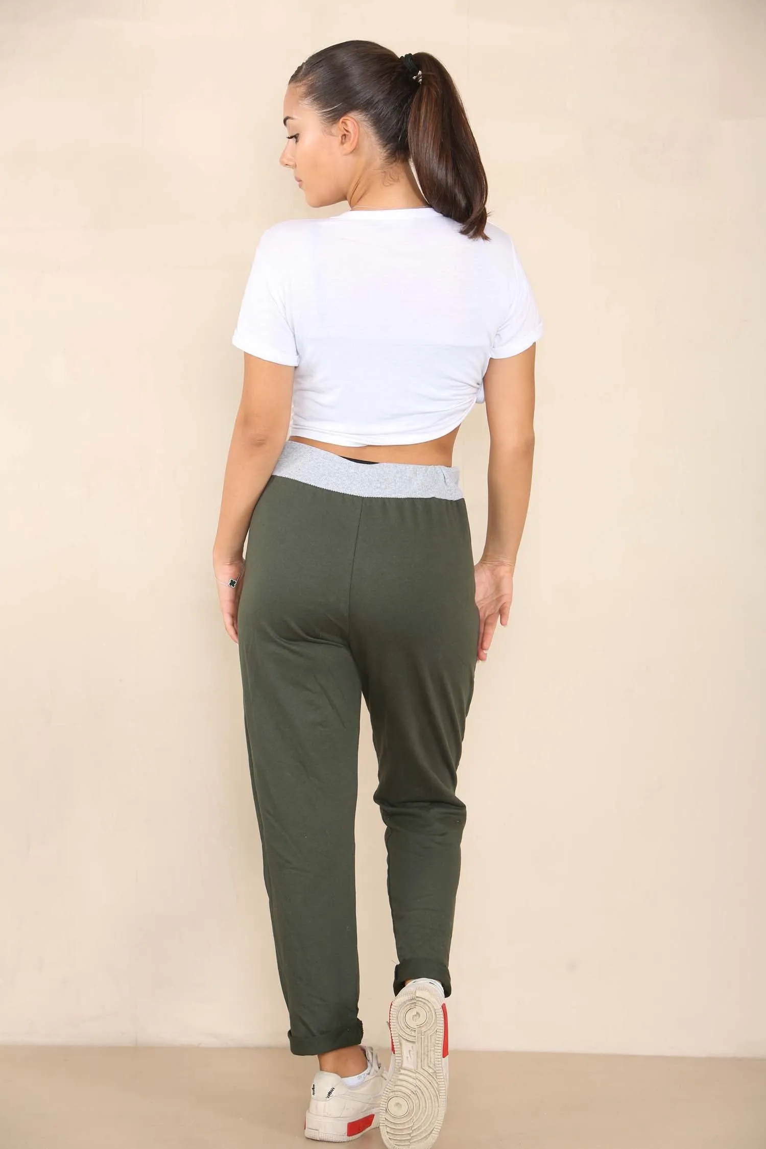 Plus Size Italian Plain Drawstring Cotton Joggers