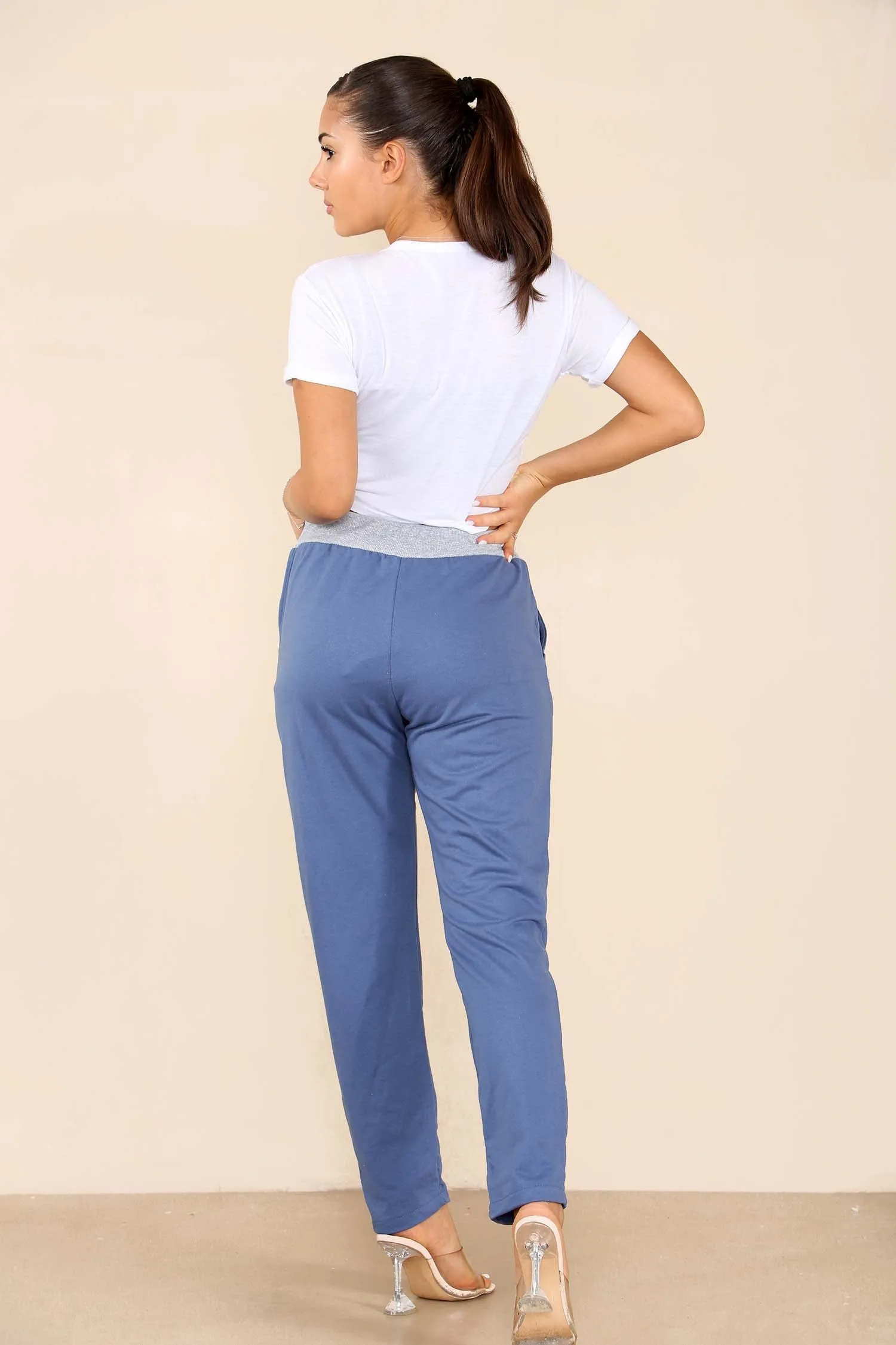Plus Size Italian Plain Drawstring Cotton Joggers