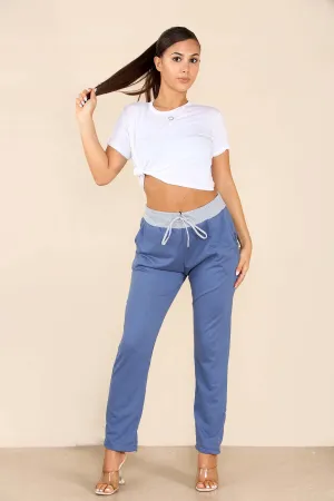 Plus Size Italian Plain Drawstring Cotton Joggers