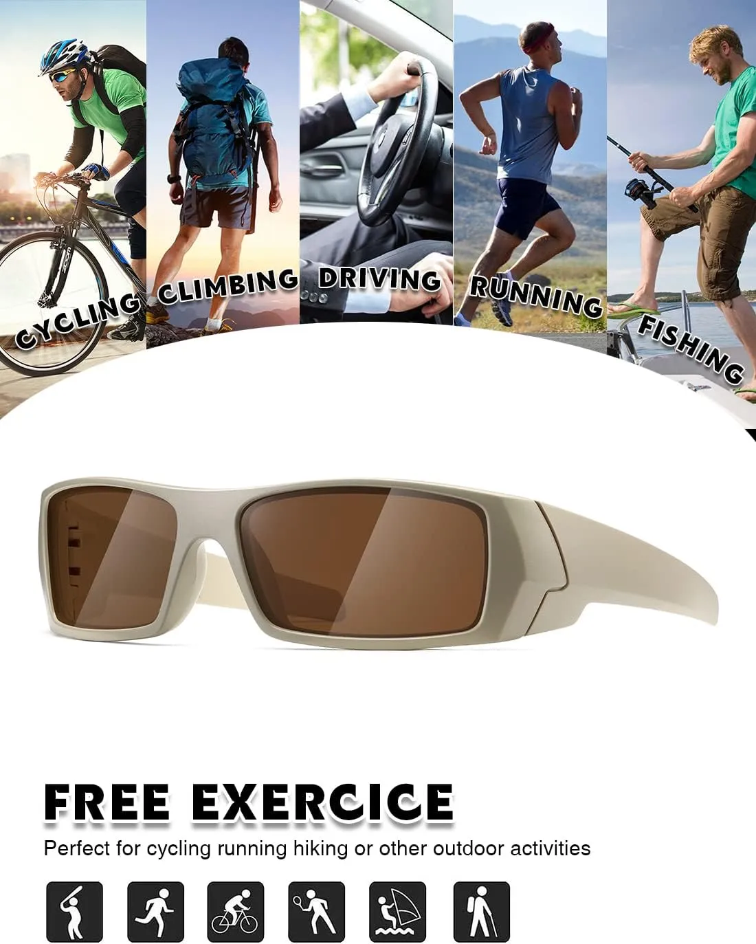 Polarized Sunglasses Men Womens Trendy Retro Sports Rectangular Wrap Around Vintage Shot Shield