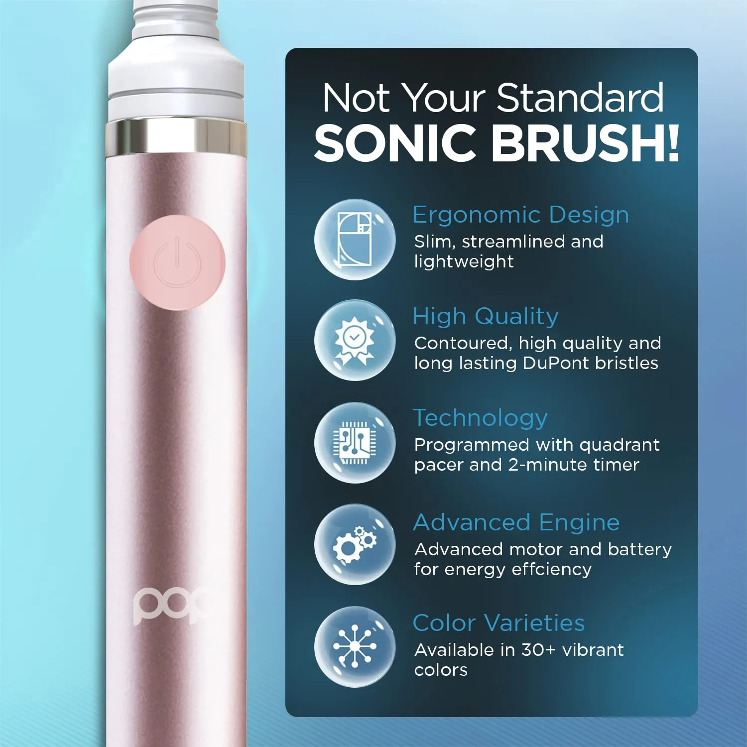 Pop Sonic Electric Toothbrush (Metallic Rose) - Travel Toothbrushes w/AAA Battery | Kids Electric Toothbrushes with 2 Speed & 15,000-30,000 Strokes/Minute, Dupont Nylon Bristles