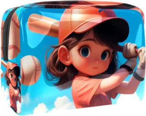 Portable Cosmetic Bag Baseball Little Girl Travel Makeup Case Organizer For Women Girls Toiletry Bag 7.3x3x5.1in