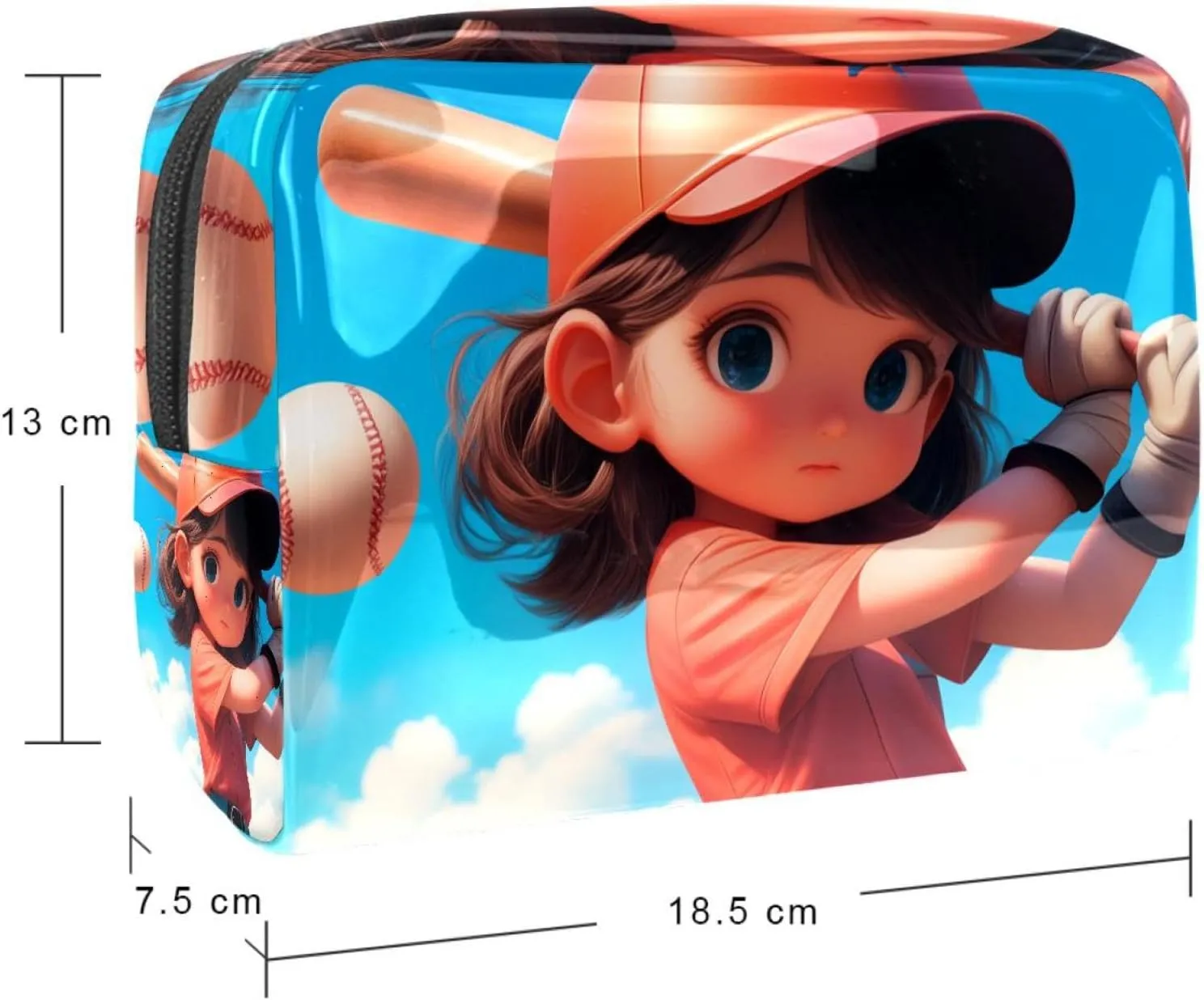 Portable Cosmetic Bag Baseball Little Girl Travel Makeup Case Organizer For Women Girls Toiletry Bag 7.3x3x5.1in
