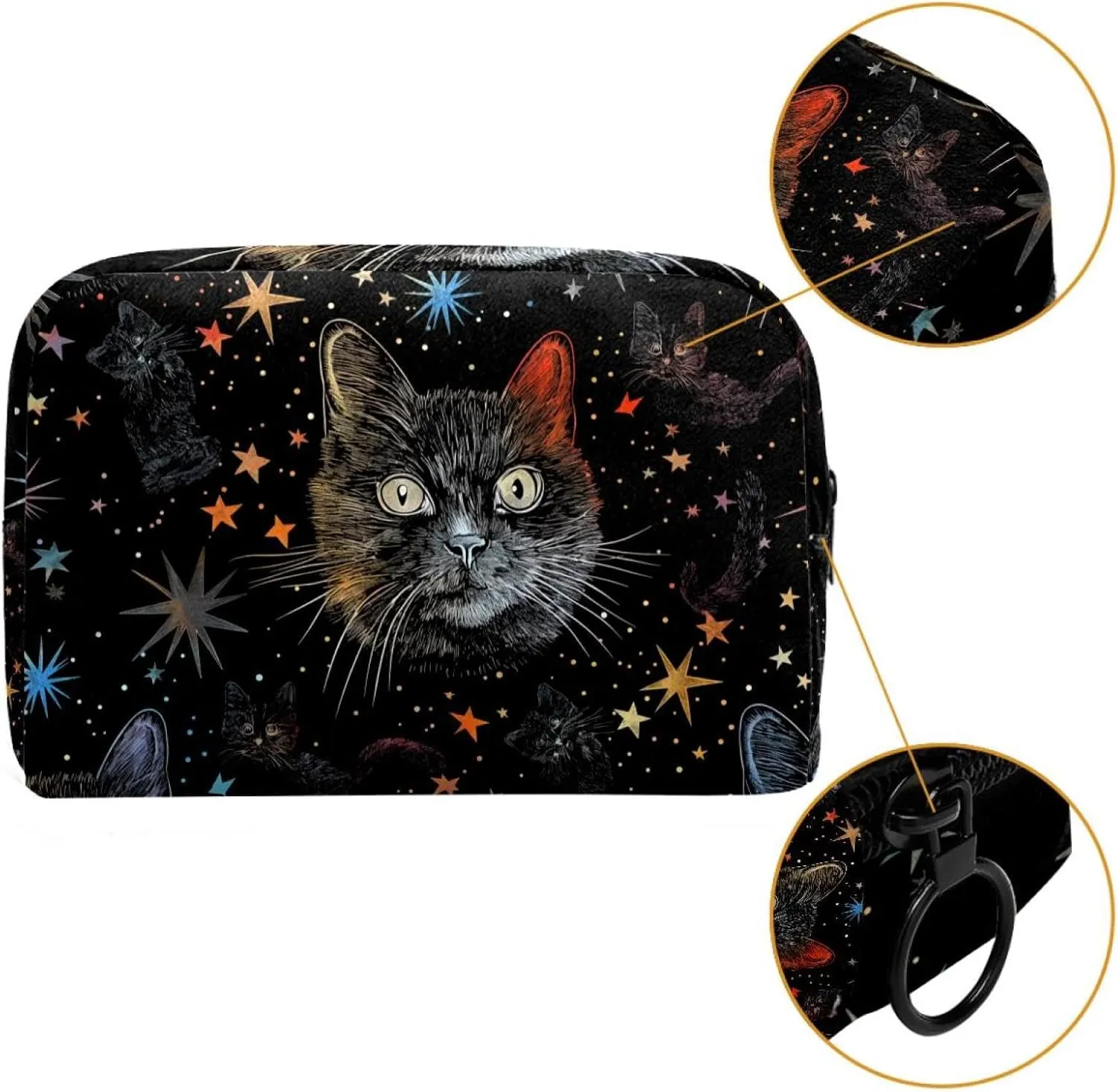 Portable Cosmetic Bag Cartoon Star Cat Travel Makeup Case Organizer For Women Girls Toiletry Bag 7.3x3x5.1in