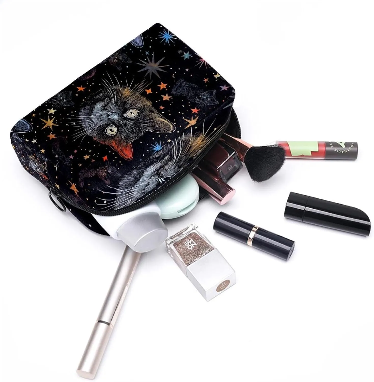 Portable Cosmetic Bag Cartoon Star Cat Travel Makeup Case Organizer For Women Girls Toiletry Bag 7.3x3x5.1in