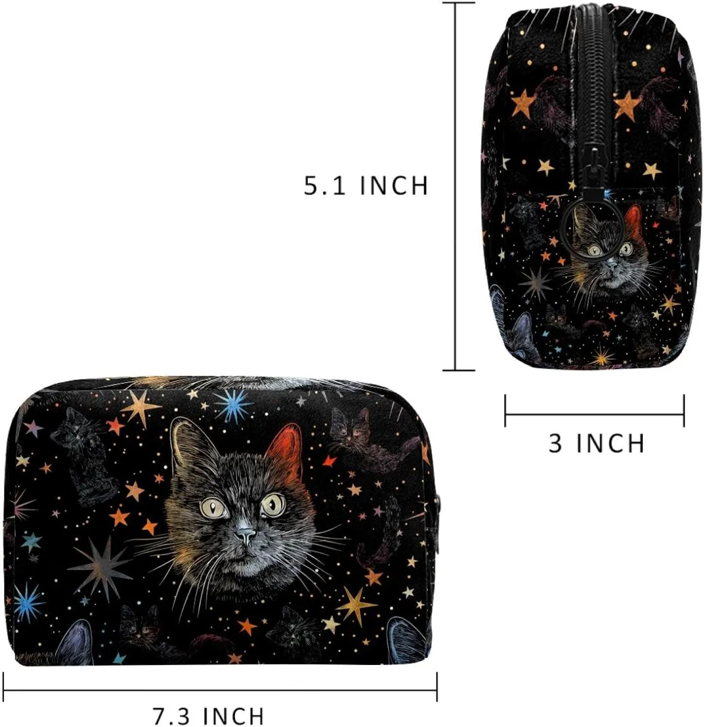 Portable Cosmetic Bag Cartoon Star Cat Travel Makeup Case Organizer For Women Girls Toiletry Bag 7.3x3x5.1in