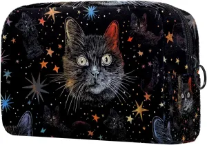 Portable Cosmetic Bag Cartoon Star Cat Travel Makeup Case Organizer For Women Girls Toiletry Bag 7.3x3x5.1in