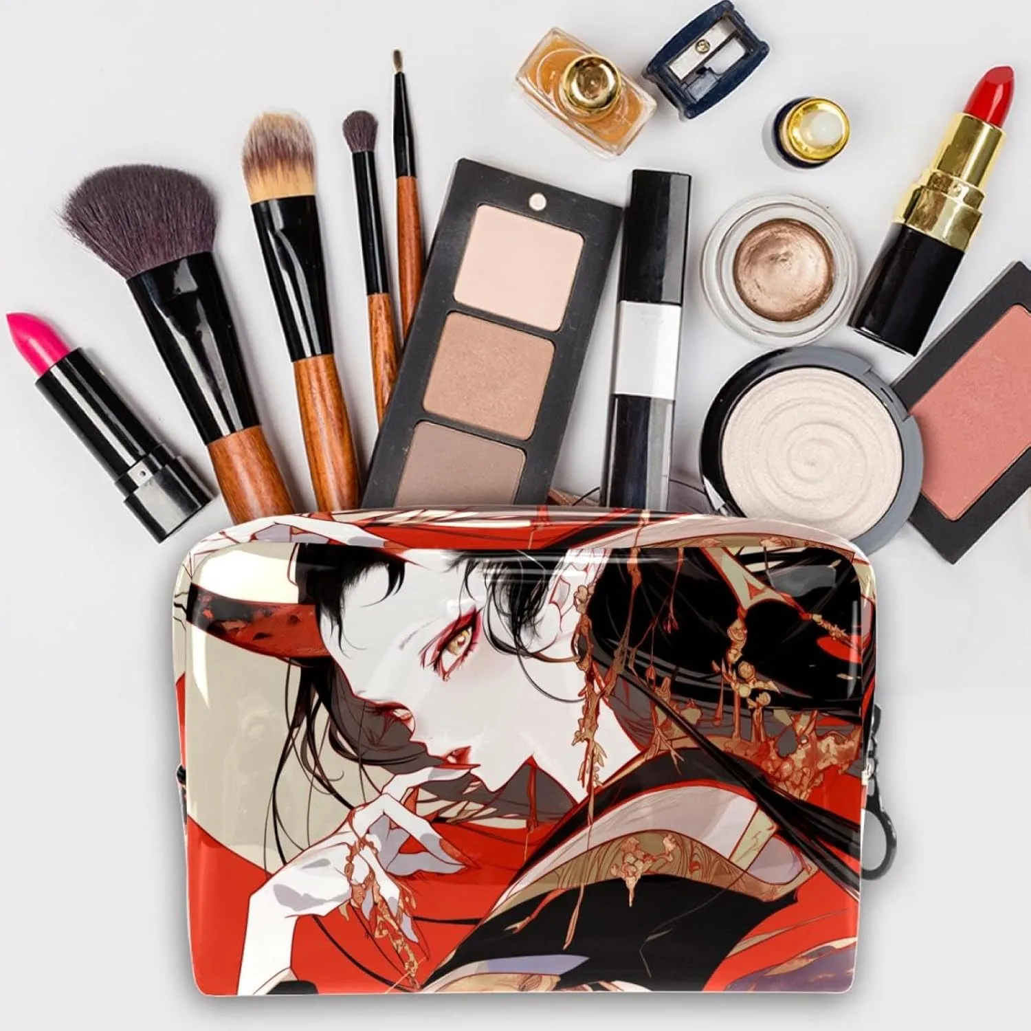 Portable Cosmetic Bag Japanese Woman Travel Makeup Case Organizer For Women Girls Toiletry Bag 7.3x3x5.1in