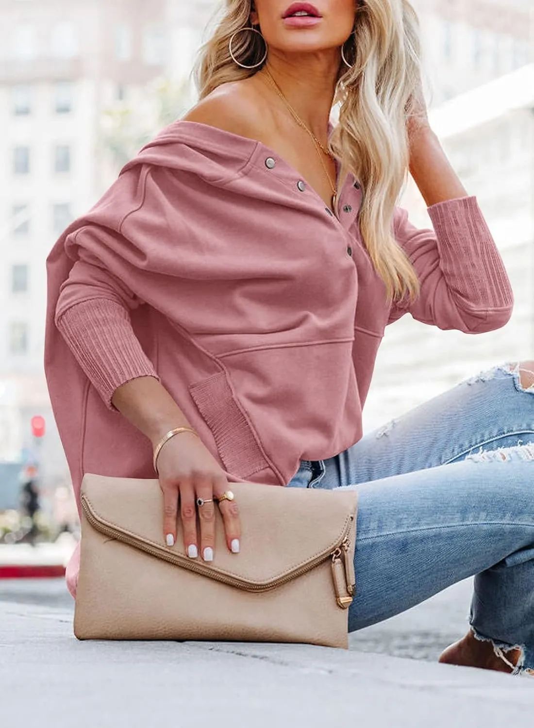 PRETTYGARDEN Women's Casual Long Sleeve Lapel Zipper Sweatshirt Drawstring Loose Pullover Tops