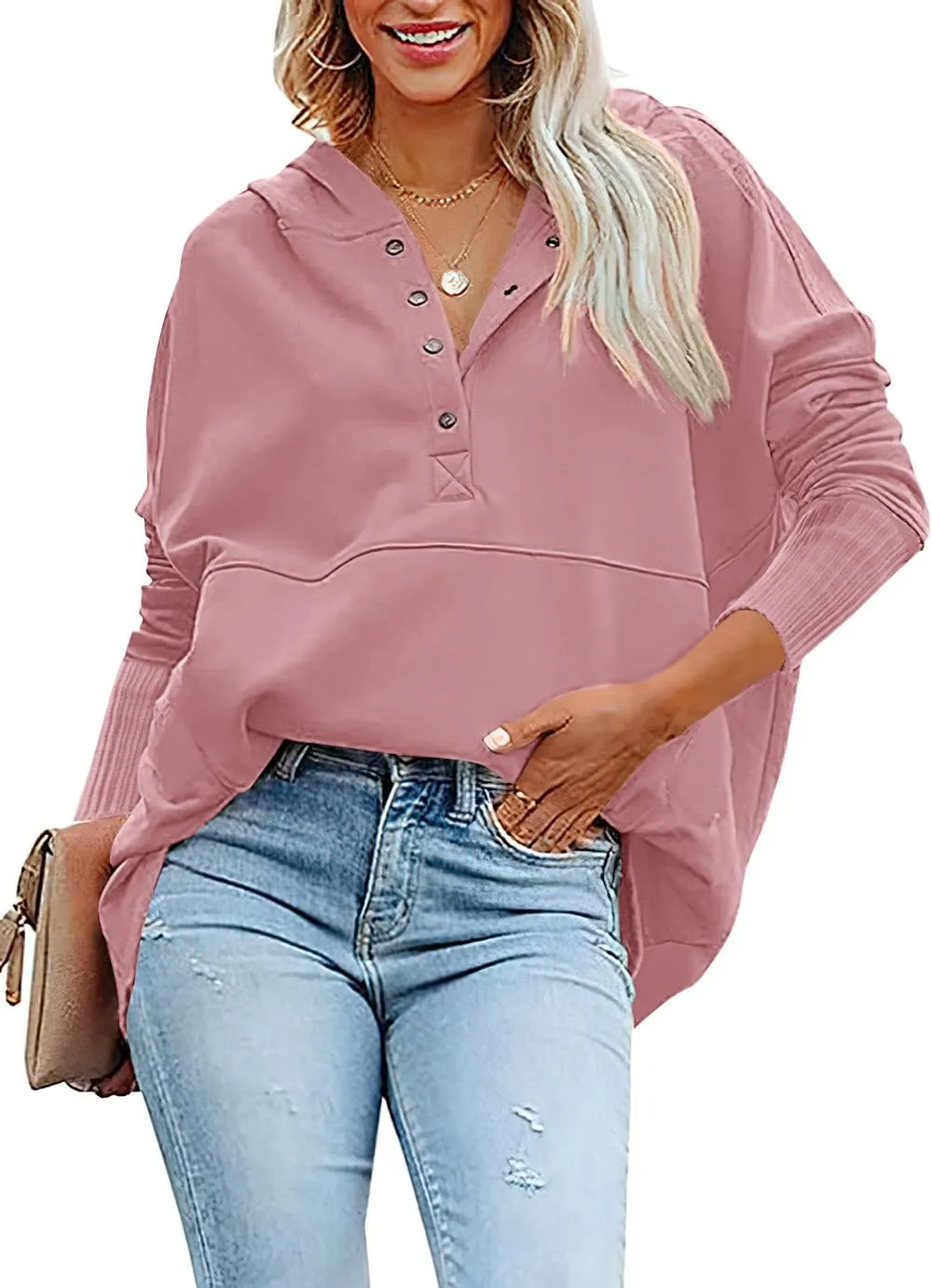 PRETTYGARDEN Women's Casual Long Sleeve Lapel Zipper Sweatshirt Drawstring Loose Pullover Tops