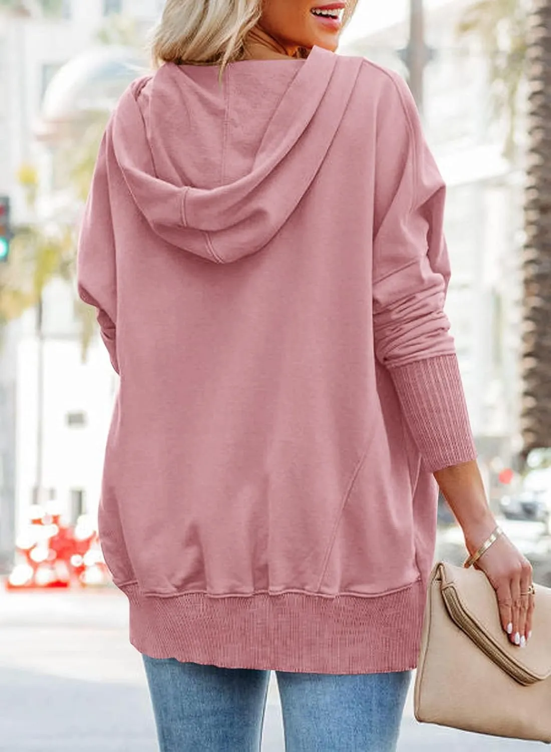 PRETTYGARDEN Women's Casual Long Sleeve Lapel Zipper Sweatshirt Drawstring Loose Pullover Tops