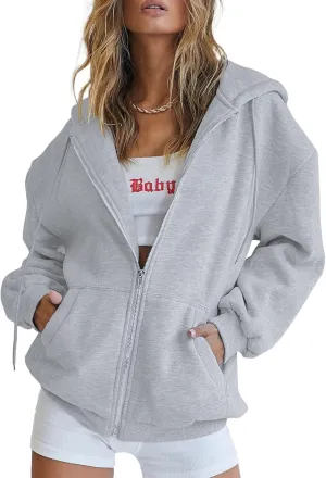 PRETTYGARDEN Women's Zip Up Y2K Hoodies Casual Long Sleeve Track Jackets with Pockets