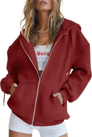 PRETTYGARDEN Women's Zip Up Y2K Hoodies Casual Long Sleeve Track Jackets with Pockets