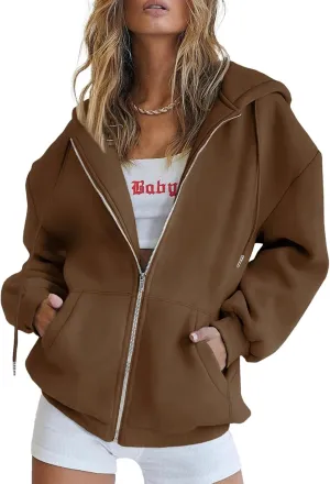 PRETTYGARDEN Women's Zip Up Y2K Hoodies Casual Long Sleeve Track Jackets with Pockets