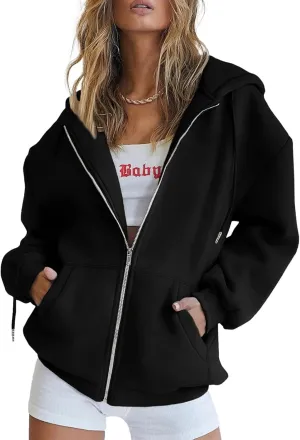 PRETTYGARDEN Women's Zip Up Y2K Hoodies Casual Long Sleeve Track Jackets with Pockets