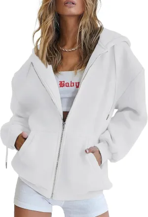 PRETTYGARDEN Women's Zip Up Y2K Hoodies Casual Long Sleeve Track Jackets with Pockets