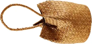 PRETYZOOM Elegant Seagrass Woven Tote Bag Straw Clutch Purse for Wedding Bag Photo Prop Portable Pouch