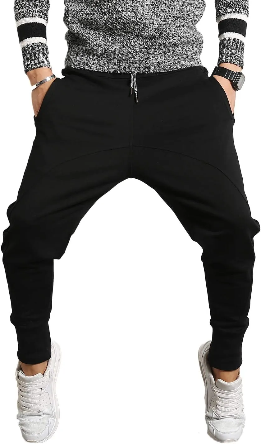 PRIJOUHE Men's Joggers, Sweatpants, Low Crotch Sweats Slim Fit Trousers Harem Hip Hop Pants