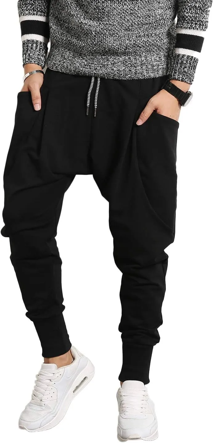 PRIJOUHE Men's Joggers, Sweatpants, Low Crotch Sweats Slim Fit Trousers Harem Hip Hop Pants