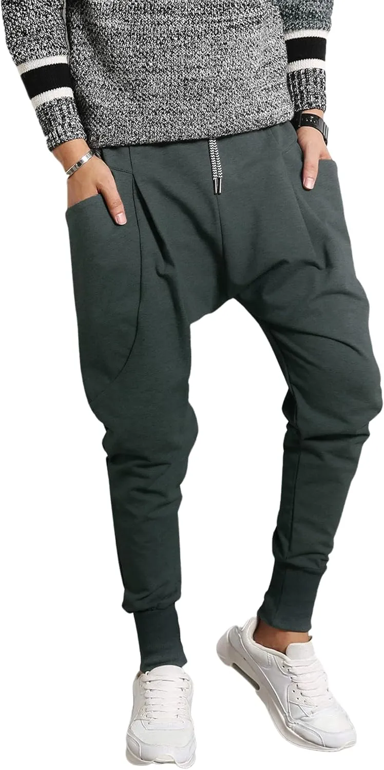 PRIJOUHE Men's Joggers, Sweatpants, Low Crotch Sweats Slim Fit Trousers Harem Hip Hop Pants