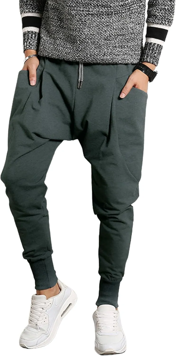 PRIJOUHE Men's Joggers, Sweatpants, Low Crotch Sweats Slim Fit Trousers Harem Hip Hop Pants