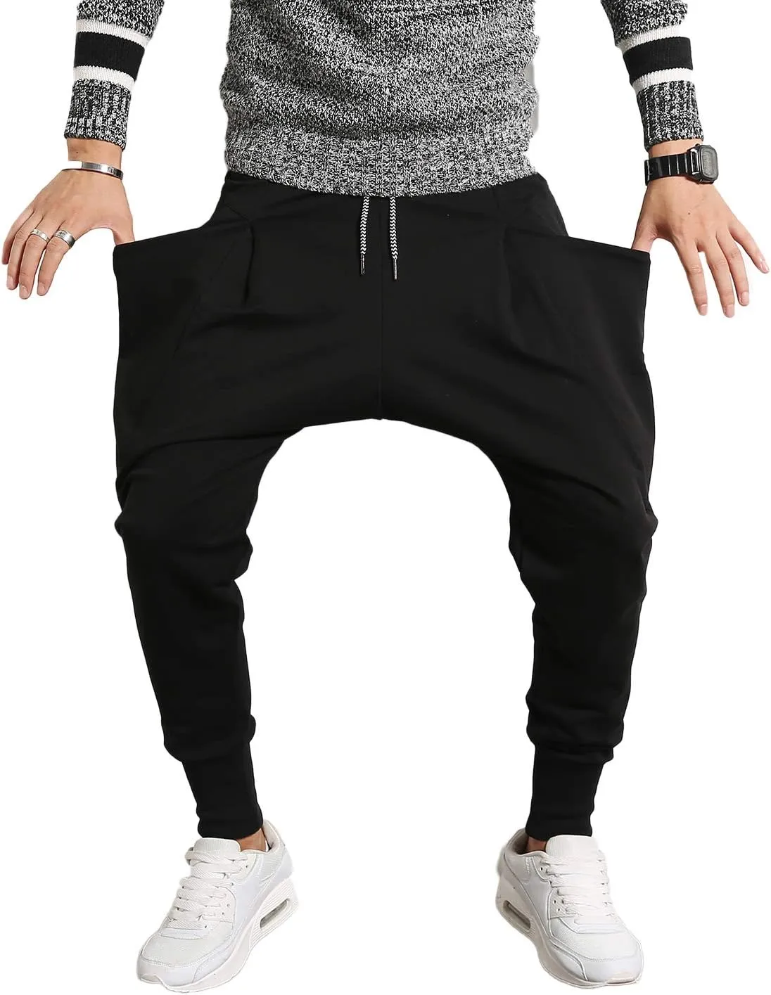 PRIJOUHE Men's Joggers, Sweatpants, Low Crotch Sweats Slim Fit Trousers Harem Hip Hop Pants