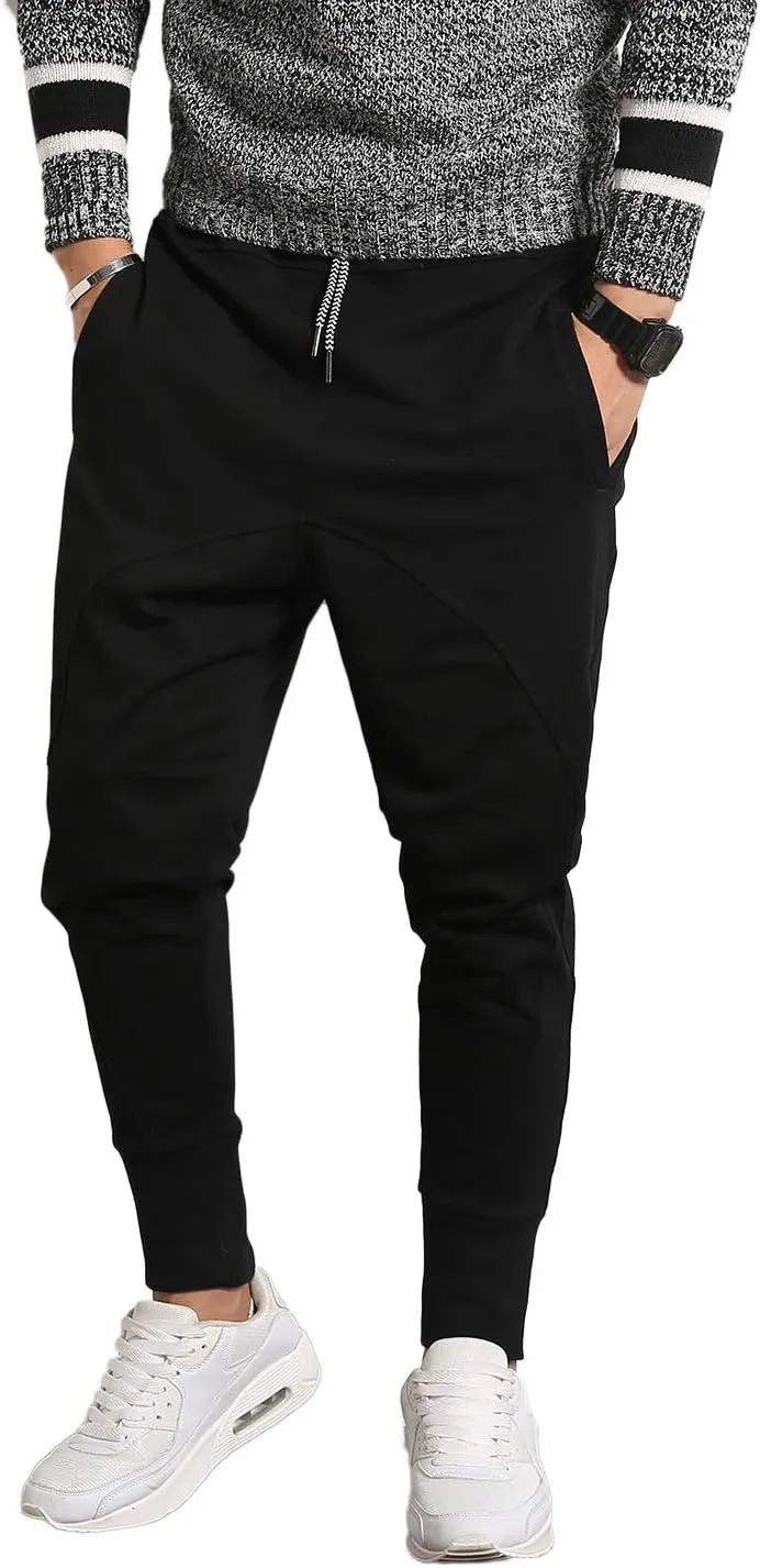 PRIJOUHE Men's Joggers, Sweatpants, Low Crotch Sweats Slim Fit Trousers Harem Hip Hop Pants