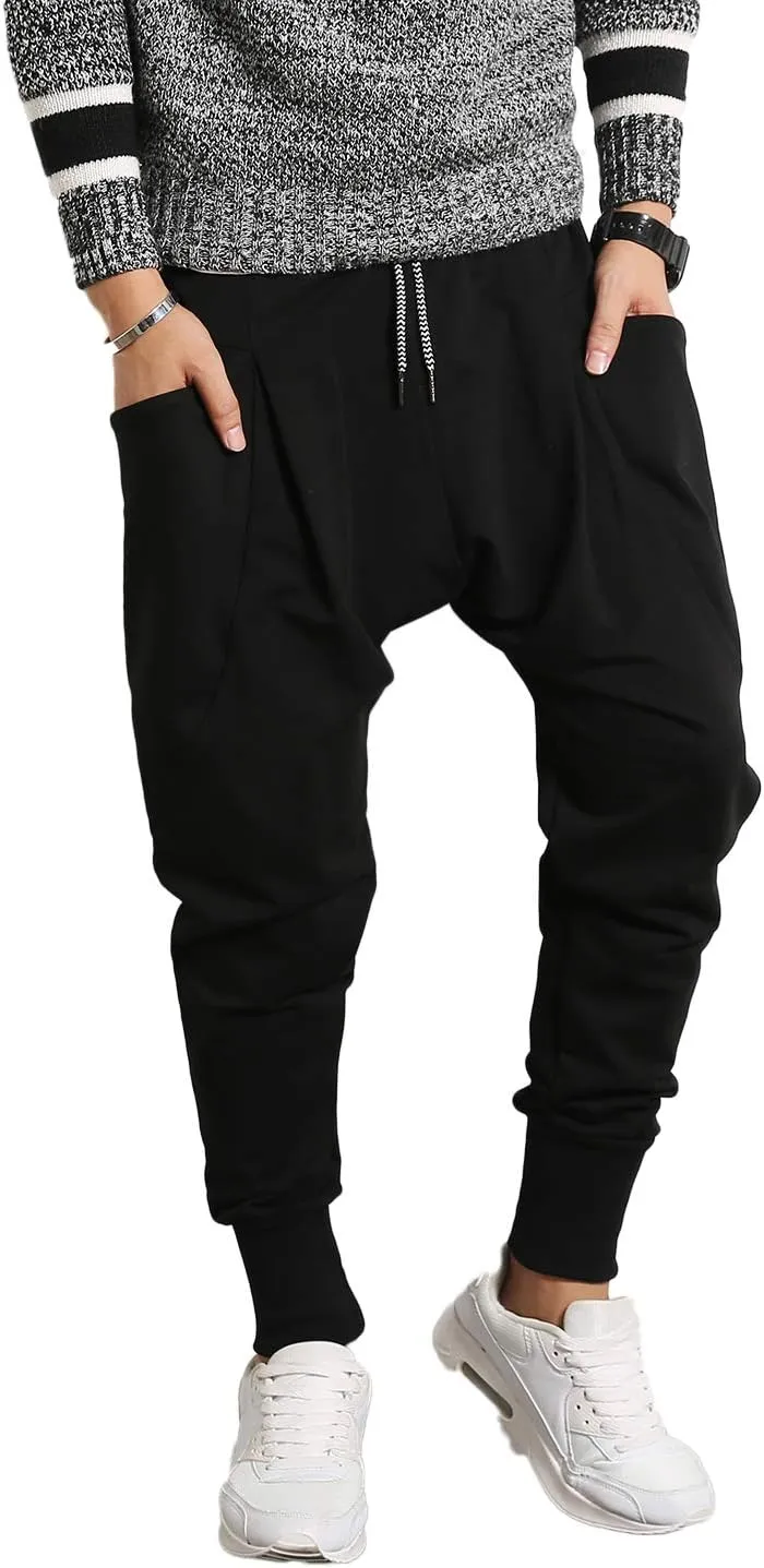PRIJOUHE Men's Joggers, Sweatpants, Low Crotch Sweats Slim Fit Trousers Harem Hip Hop Pants