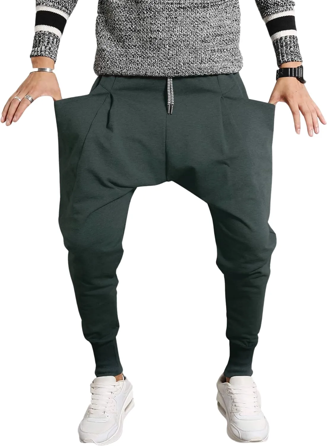 PRIJOUHE Men's Joggers, Sweatpants, Low Crotch Sweats Slim Fit Trousers Harem Hip Hop Pants