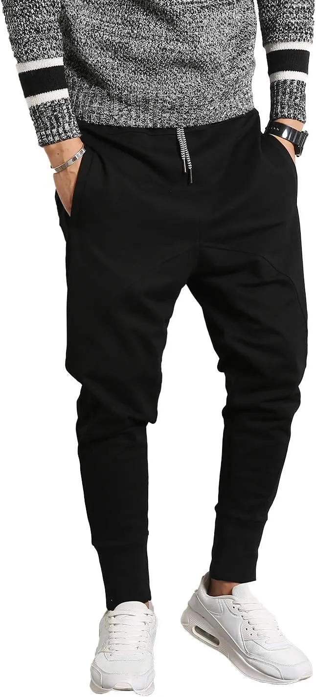 PRIJOUHE Men's Joggers, Sweatpants, Low Crotch Sweats Slim Fit Trousers Harem Hip Hop Pants