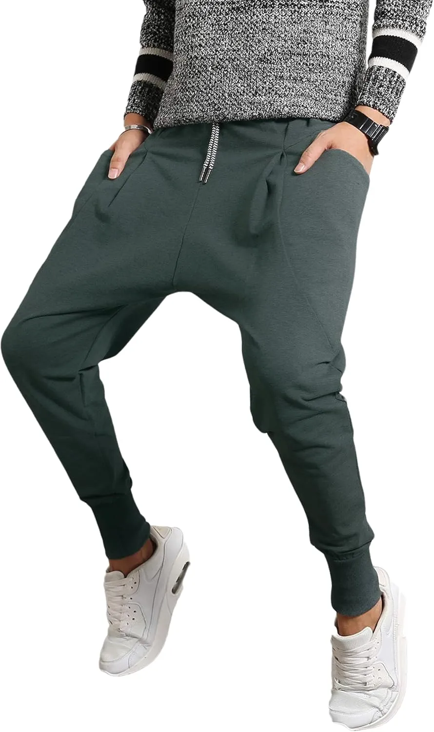 PRIJOUHE Men's Joggers, Sweatpants, Low Crotch Sweats Slim Fit Trousers Harem Hip Hop Pants