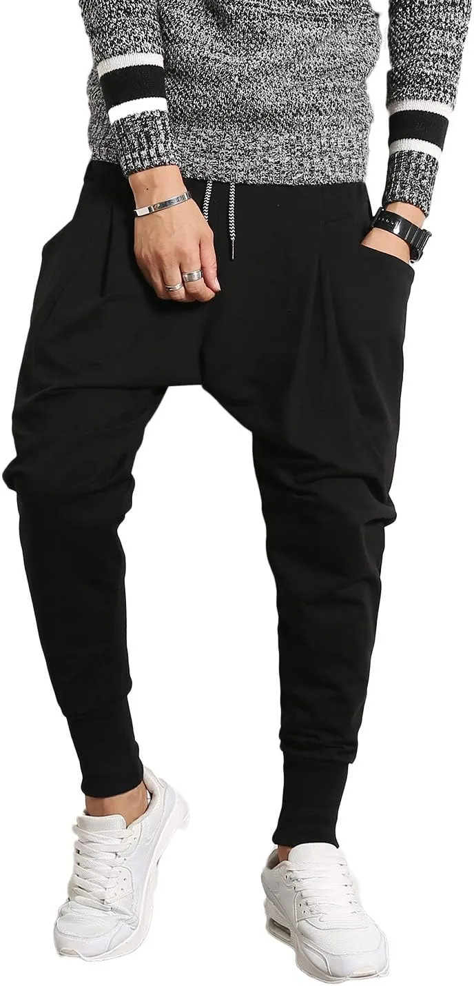 PRIJOUHE Men's Joggers, Sweatpants, Low Crotch Sweats Slim Fit Trousers Harem Hip Hop Pants
