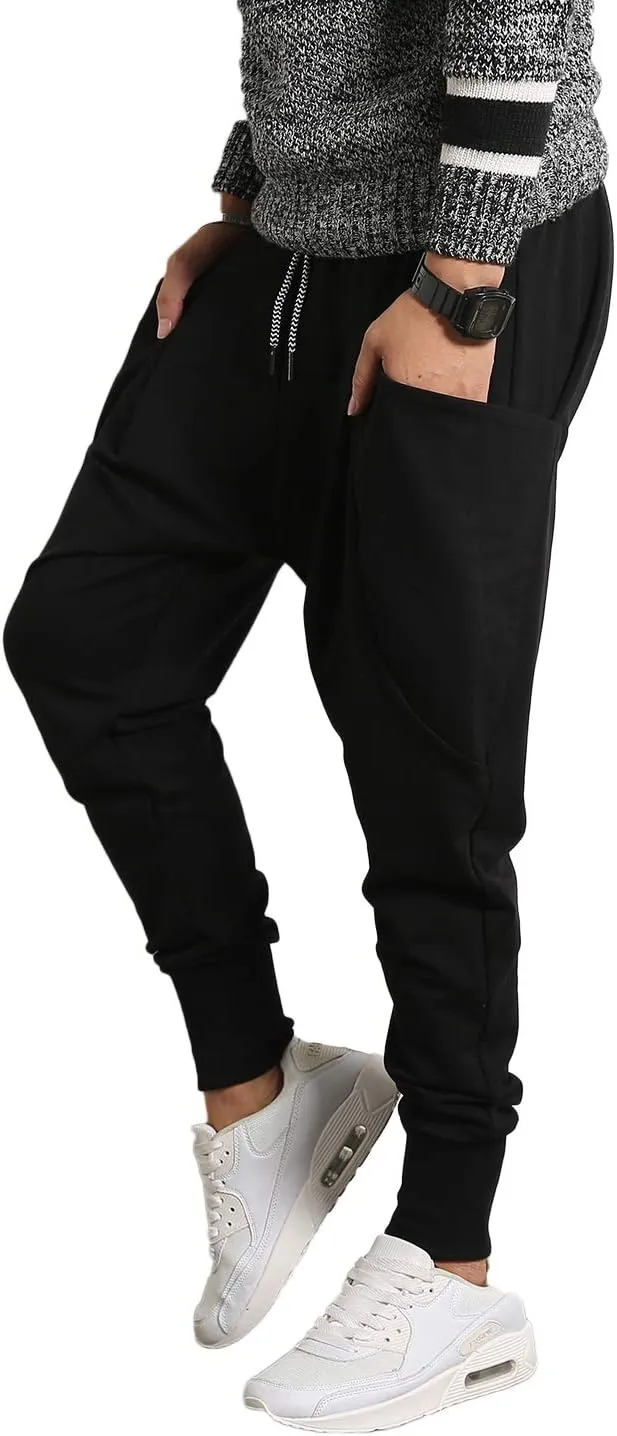 PRIJOUHE Men's Joggers, Sweatpants, Low Crotch Sweats Slim Fit Trousers Harem Hip Hop Pants