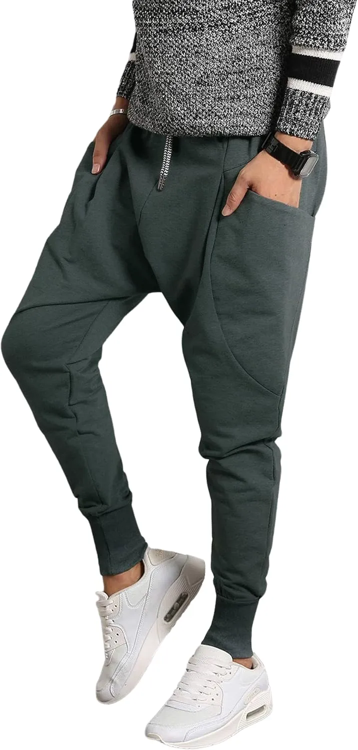 PRIJOUHE Men's Joggers, Sweatpants, Low Crotch Sweats Slim Fit Trousers Harem Hip Hop Pants