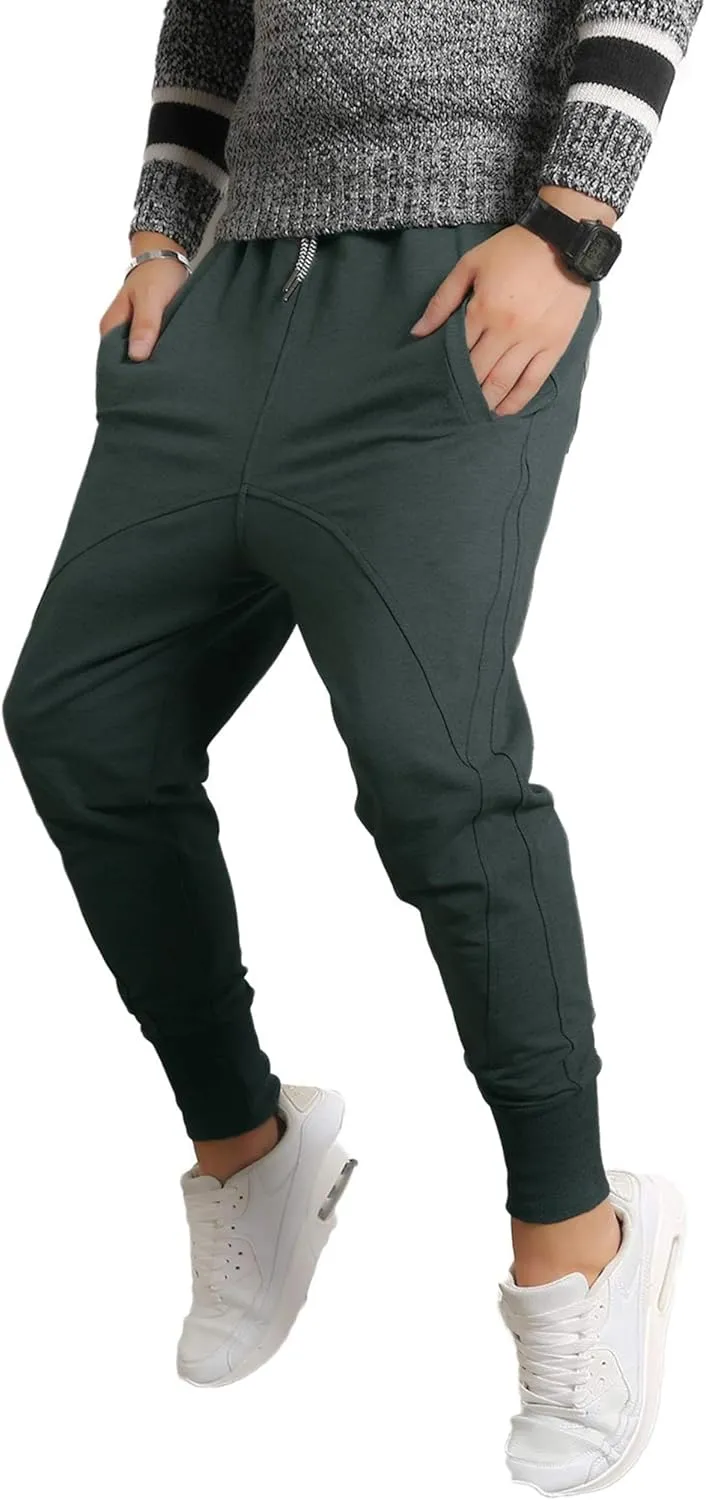 PRIJOUHE Men's Joggers, Sweatpants, Low Crotch Sweats Slim Fit Trousers Harem Hip Hop Pants
