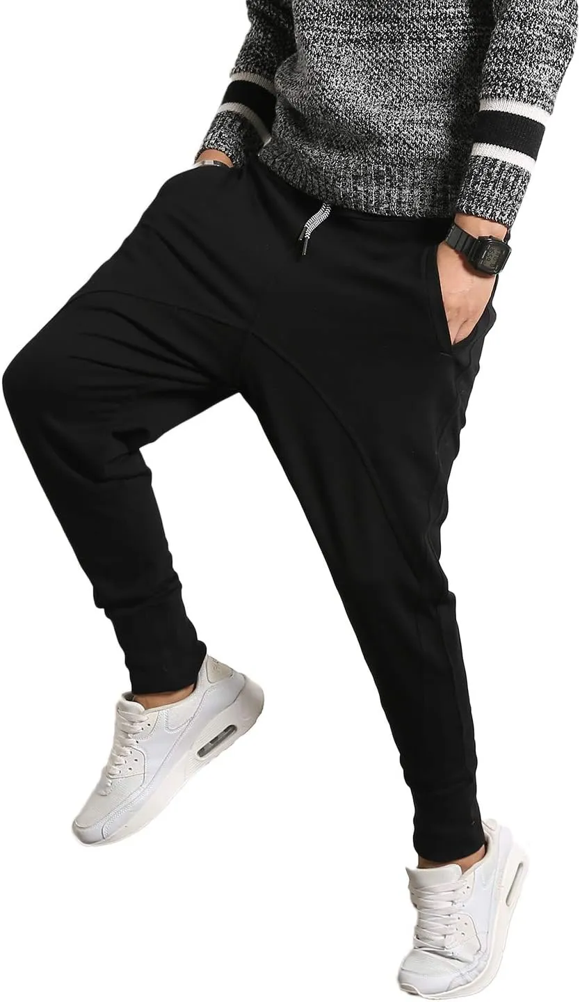 PRIJOUHE Men's Joggers, Sweatpants, Low Crotch Sweats Slim Fit Trousers Harem Hip Hop Pants