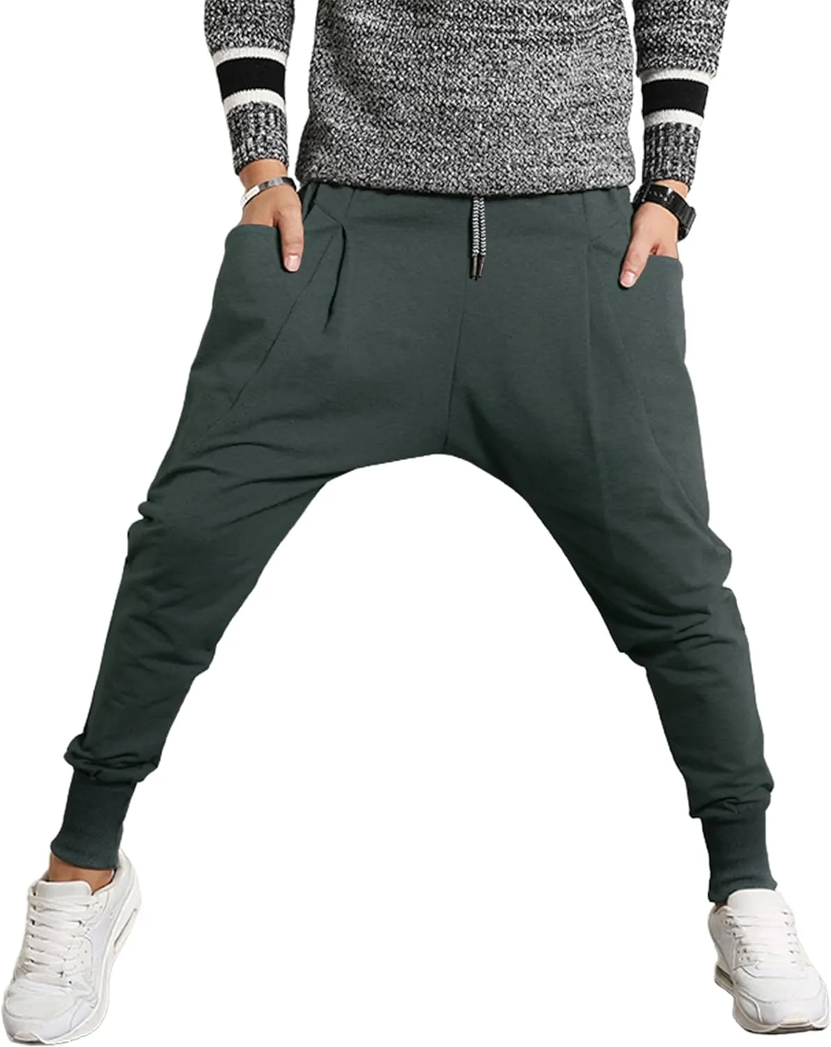 PRIJOUHE Men's Joggers, Sweatpants, Low Crotch Sweats Slim Fit Trousers Harem Hip Hop Pants
