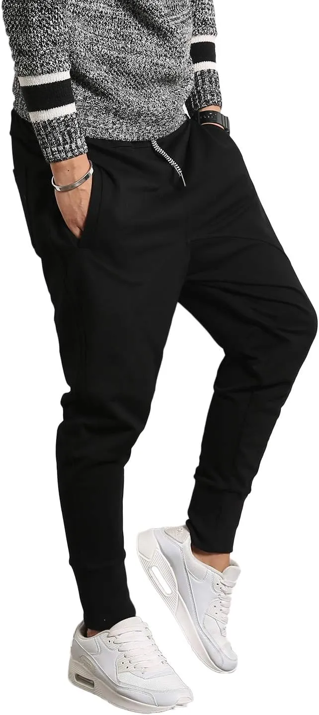 PRIJOUHE Men's Joggers, Sweatpants, Low Crotch Sweats Slim Fit Trousers Harem Hip Hop Pants