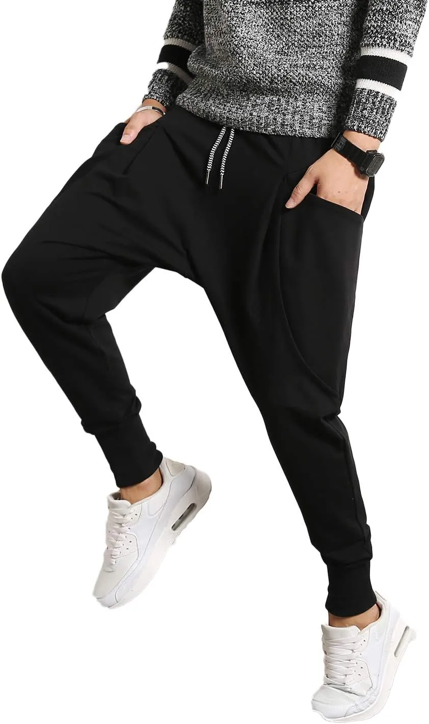 PRIJOUHE Men's Joggers, Sweatpants, Low Crotch Sweats Slim Fit Trousers Harem Hip Hop Pants