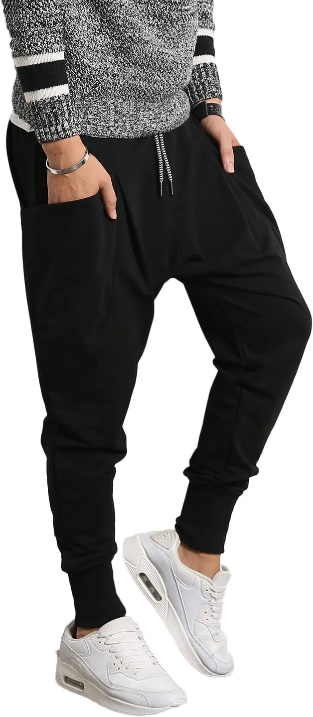 PRIJOUHE Men's Joggers, Sweatpants, Low Crotch Sweats Slim Fit Trousers Harem Hip Hop Pants