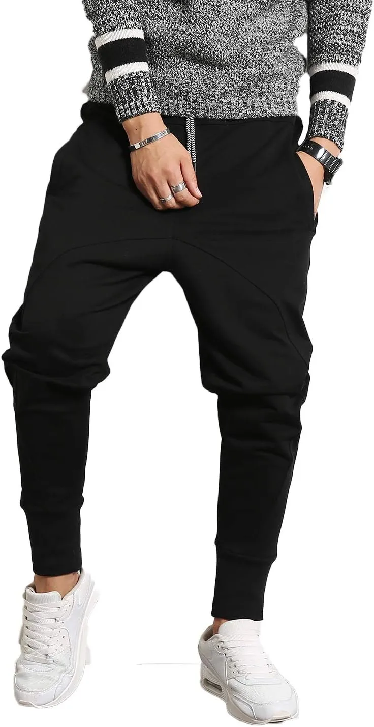 PRIJOUHE Men's Joggers, Sweatpants, Low Crotch Sweats Slim Fit Trousers Harem Hip Hop Pants