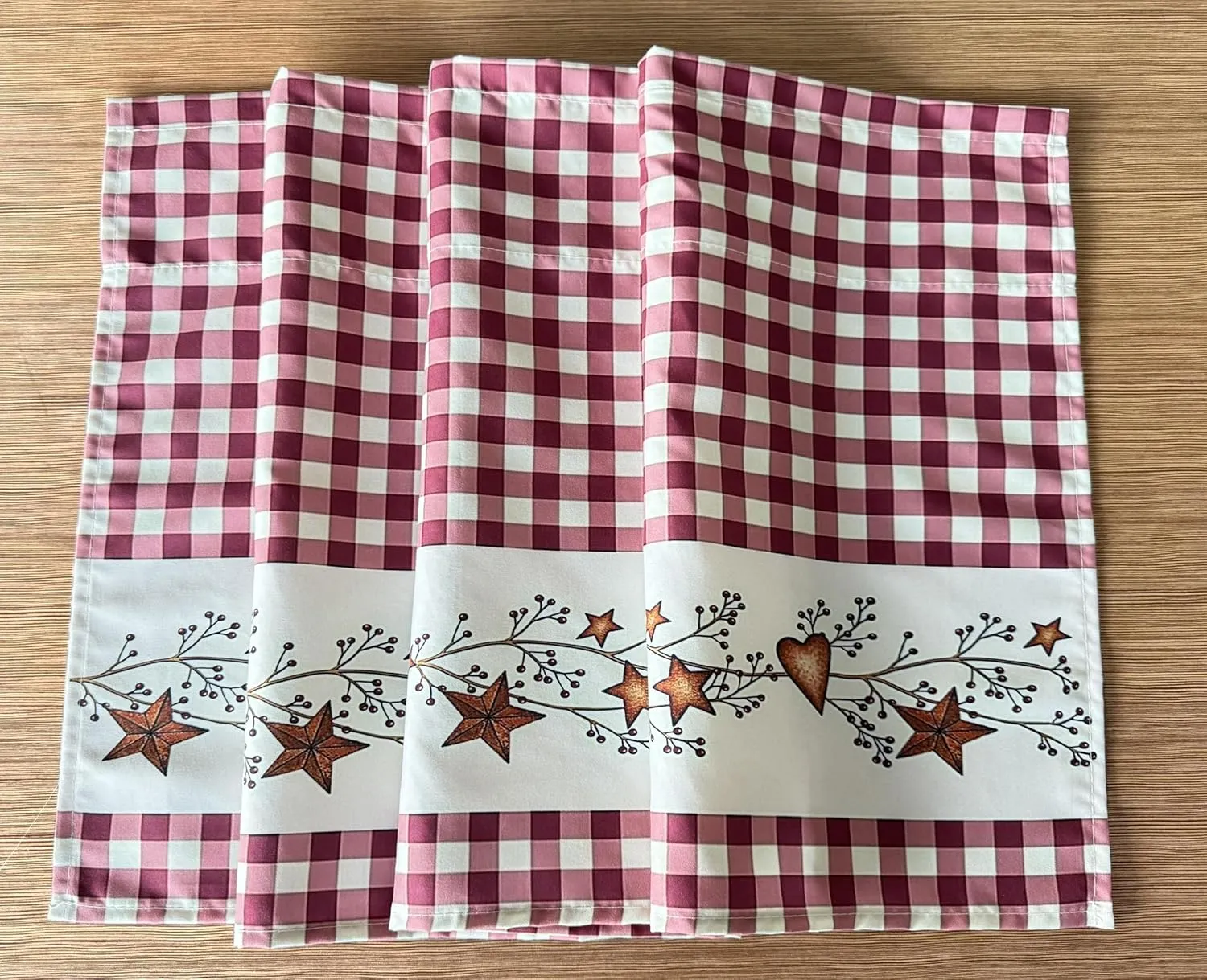 Primitive Country Star and Heart Buffalo Check Rustic Red and Tan Window Décor Curtain Valance Decorative Rod Pocket 52 X 16 Inches