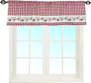 Primitive Country Star and Heart Buffalo Check Rustic Red and Tan Window Décor Curtain Valance Decorative Rod Pocket 52 X 16 Inches