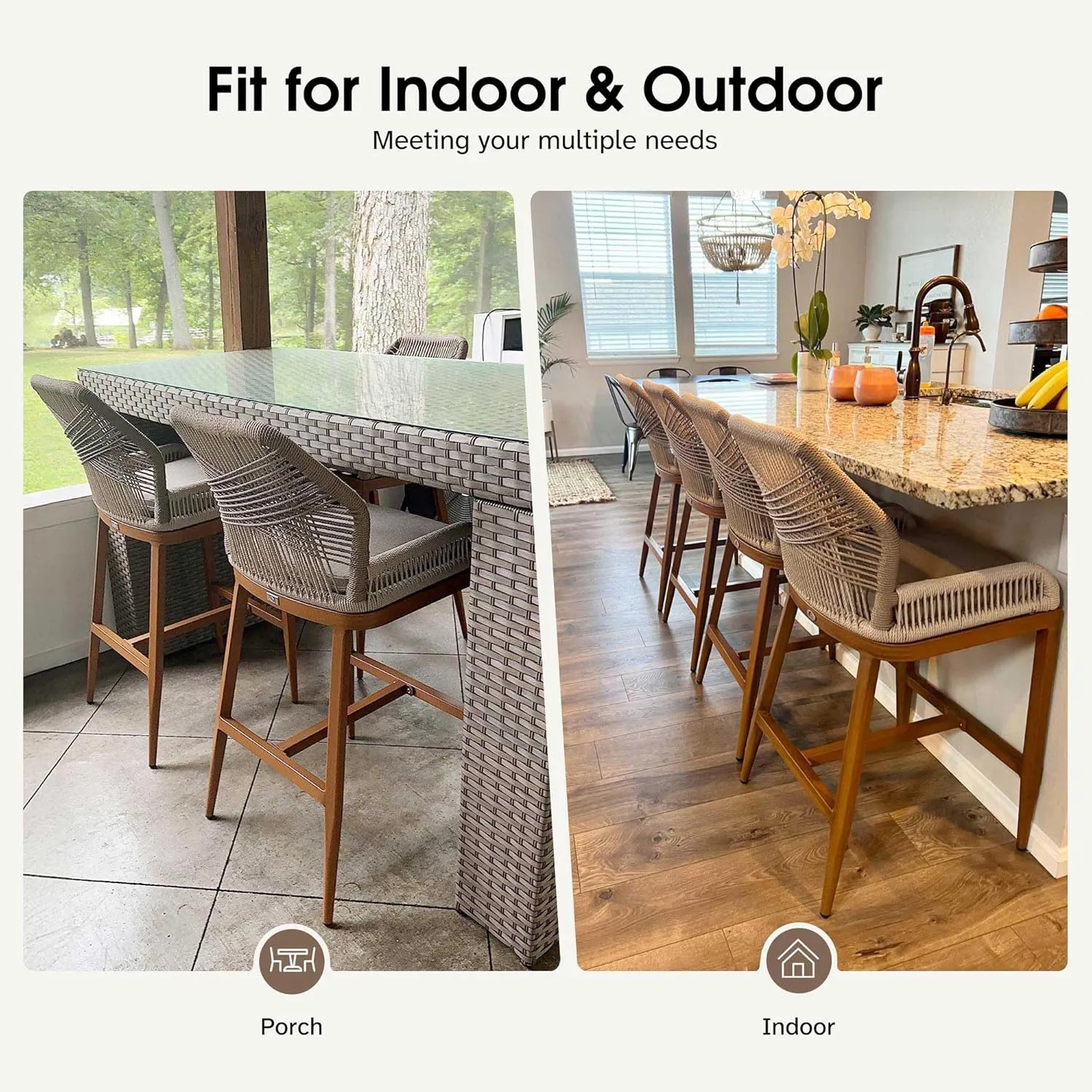 PURPLE LEAF Bar Stools Bar Height Set of 2 Outdoor Barstools with Back Modern Patio Bar Chairs