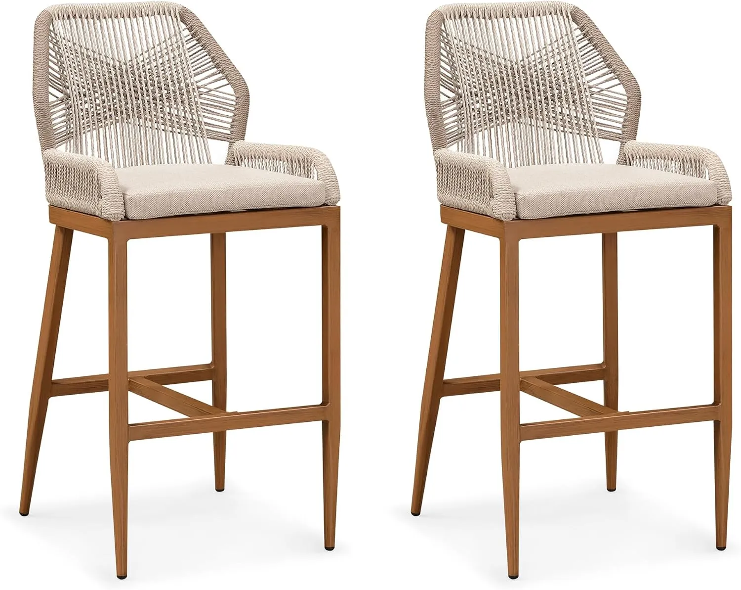 PURPLE LEAF Bar Stools Bar Height Set of 2 Outdoor Barstools with Back Modern Patio Bar Chairs