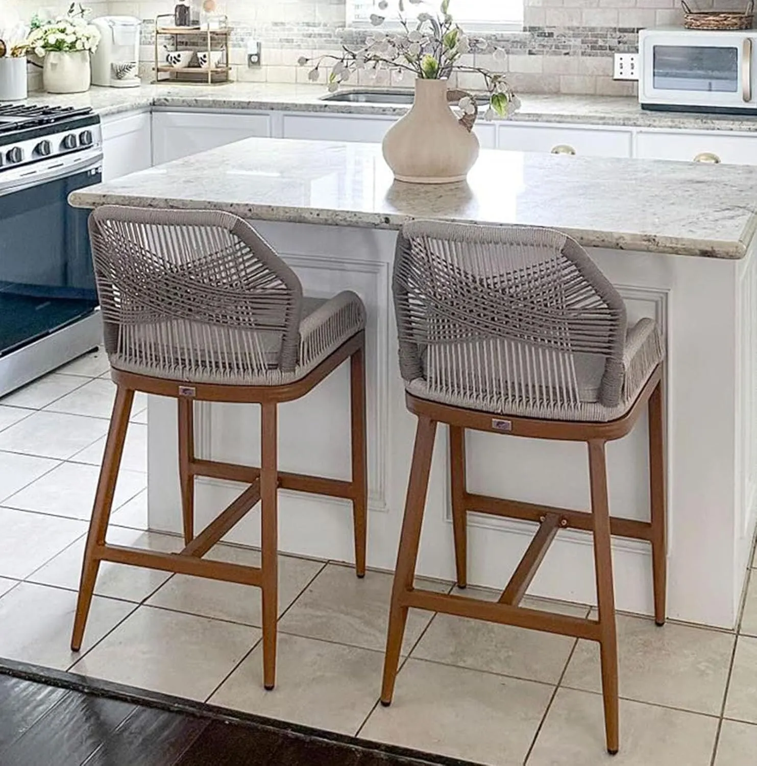 PURPLE LEAF Bar Stools Bar Height Set of 2 Outdoor Barstools with Back Modern Patio Bar Chairs
