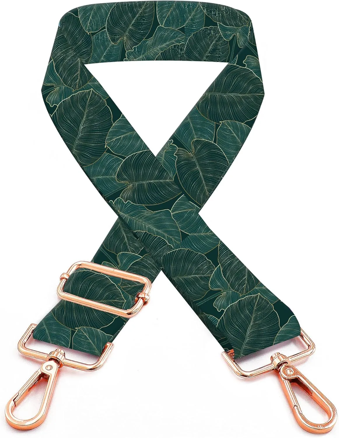 Purse Straps Rose Gold Buckles Wide Shoulder Strap,Cute Adjustable Replacement Belt for Crossbody Canvas Bag Handbag(Palm Leaf Green)